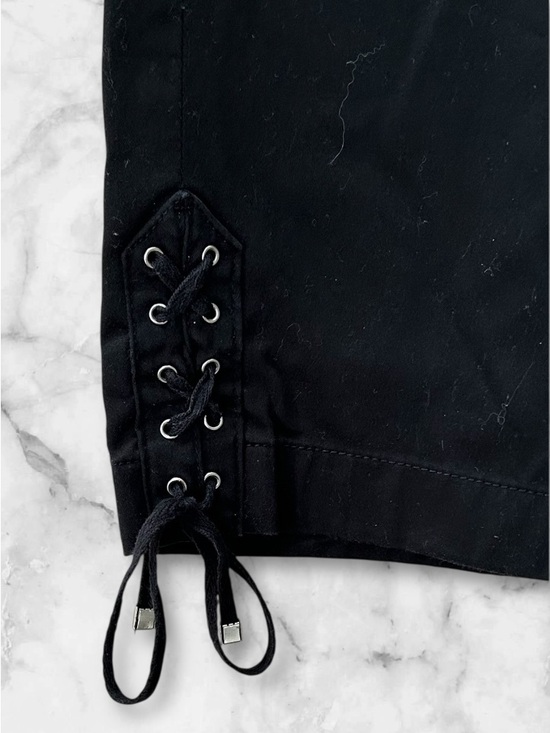 White House Black Market Capri Pants Bermuda Shorts Lace Up Side Ties Black Sz 6 - Picture 3 of 11